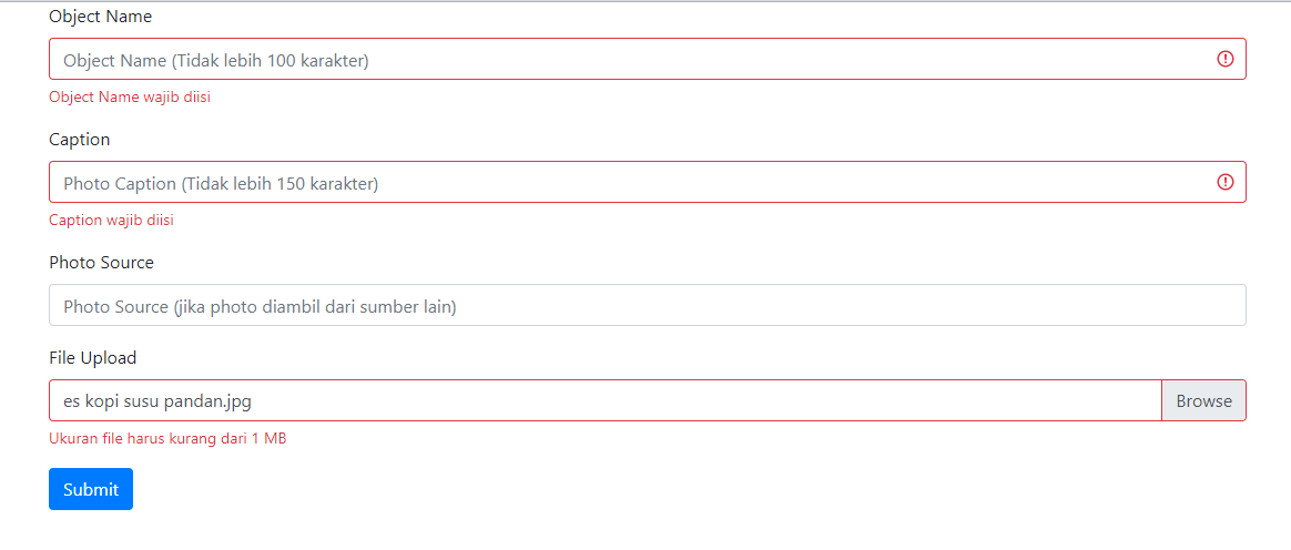 Proses validasi form input file upload