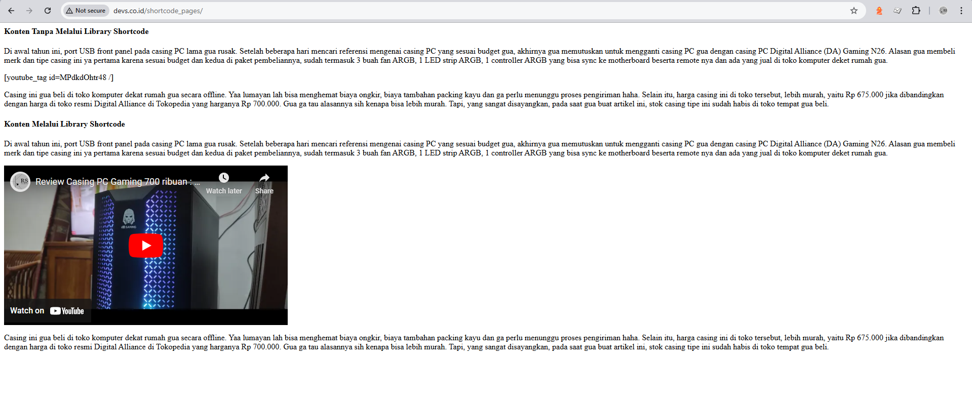 Hasil Implementasi Shortcode pada Codeigniter 3 [docs/kuhomi.id].