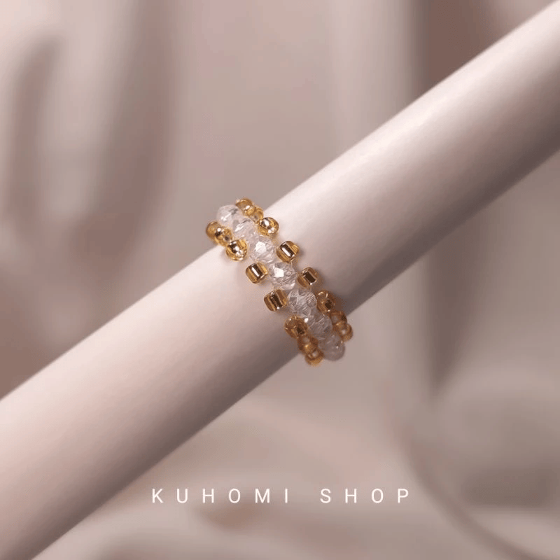 Kuhomi Shop - Square Ring Cincin Manik Persegi Premium-Gold & Clear White
